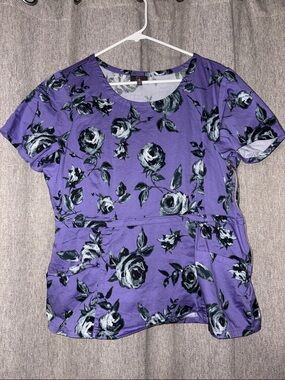 Jaanuu limited edition Purple Floral Short Sleeve peplum scrub top J96003